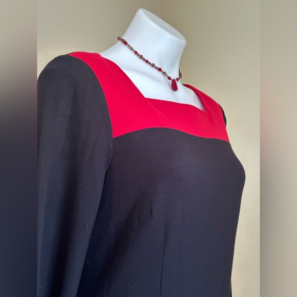 Randy Kemper Black Red A Line Dress Square Neck Long Sleeves Zip in Back SZ 10 - Picture 5 of 13